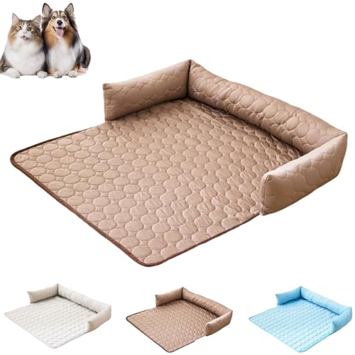 VIVBCLI KüHlendes Sofabett, Sommer Cool Hundebett, Katzen- Und Hundedecke Aus Eisseide, Maschinenwaschbar Mit SchnellabküHlung (Khaki, 90 * 90cm) von VIVBCLI