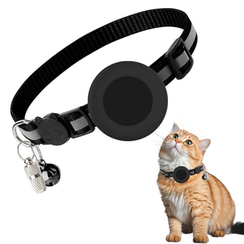 Airtag Katzenhalsband, Airtag Katzenhalsband Verstellbar mit Sicherheitsverriegelung und elastischer Airtag-Halterung, ausgenommen Apple AirTag GPS (Schwarz, verstellbar bis 32 cm) von VIVIDRISE