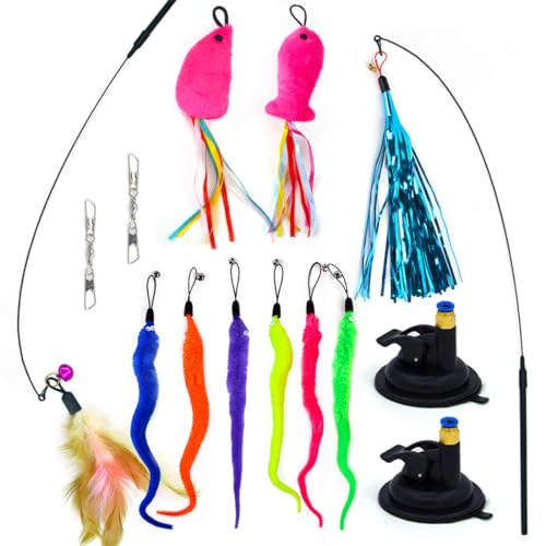 VIVIIHOO Katzenspielzeug Set 16pcs - Interaktive Katzenangel mit Federn, Spielzeug für Katzen zur Selbstbeschäftigung, Bonus Aufbewahrungstasche, Saugnapf, Glocken, ideal für Jede Katze! VIVIIHOO Katzenspielzeug Set 16pcs - Interaktive Katzenangel mit Federn, Spielzeug für Katzen zur Selbstbeschäftigung, Bonus Aufbewahrungstasche, Saugnapf, Glocken, ideal für Jede Katze! von VIVIIHOO