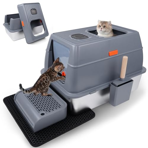 VIVIRENOIR Katzentoilette aus Edelstahl – XL Große Katzentoilette für große Katzen, Geschlossene abnehmbare Metalltoilette mit hochseitigem Gehäuse & Schaufel, nicht klebrig, auslaufsicher & einfache VIVIRENOIR Katzentoilette aus Edelstahl – XL Große Katzentoilette für große Katzen, Geschlossene abnehmbare Metalltoilette mit hochseitigem Gehäuse & Schaufel, nicht klebrig, auslaufsicher & einfache von VIVIRENOIR