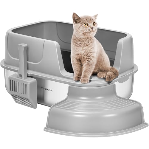 VIVOHOME Katzentoilette aus Edelstahl mit Stufen, hellgrau VIVOHOME Katzentoilette aus Edelstahl mit Stufen, hellgrau von VIVOHOME