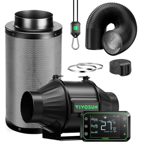 VIVOSUN Rohrventilator 100mm Abluftventilator 357m³/h mit GrowHub E42A Kohlefilter & 240cm Luftkanal AeroZesh T4 Abluftset Kühl- und Belüftungssystem für Growzelt Hydroponik VIVOSUN Rohrventilator 100mm Abluftventilator 357m³/h mit GrowHub E42A Kohlefilter & 240cm Luftkanal AeroZesh T4 Abluftset Kühl- und Belüftungssystem für Growzelt Hydroponik von VIVOSUN