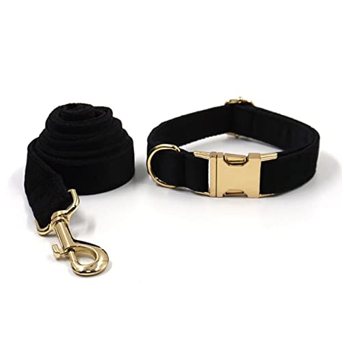 VIXDA Strapazierfähiges Hundehalsband aus schwarzem Samt mit goldenem Metallhalsband und Leine von VIXDA