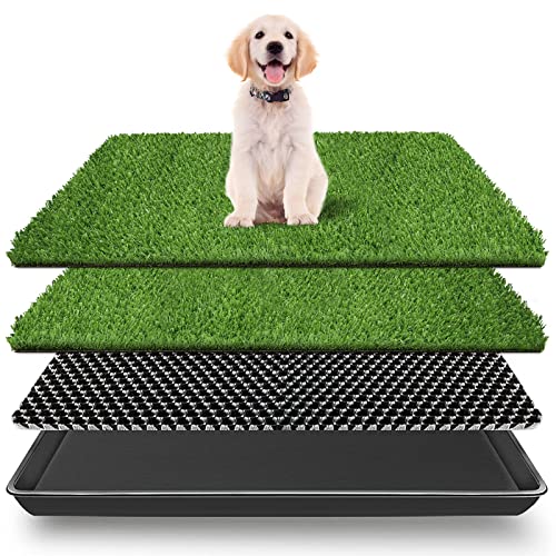 VKMUOI Hundegras-Pads mit Tablett Kunstrasen für Hunde zum Pinkeln auf künstliches Töpfchengras mit Tablett für Outdoor-Indoor-Katzentoilette für Welpen-Töpfchentraining(50 x 60 cm) von VKMUOI