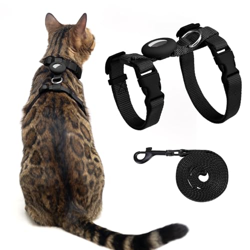 VKPETFR Katzengeschirr und Leine, ausbruchsicher zum Spazierengehen, verstellbares süßes Kätzchen-Geschirr mit Airtag-Halterung für kleine und große Katzen, leicht, weich, für Spaziergänge, Reisen, VKPETFR Katzengeschirr und Leine, ausbruchsicher zum Spazierengehen, verstellbares süßes Kätzchen-Geschirr mit Airtag-Halterung für kleine und große Katzen, leicht, weich, für Spaziergänge, Reisen, von VKPETFR