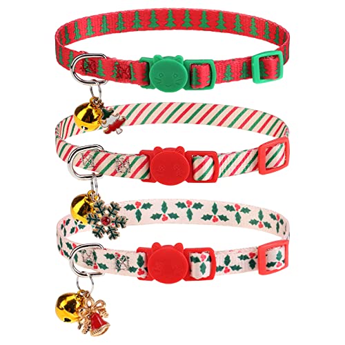 VKPETFR Katzenhalsbänder mit Glöckchen und niedlichen Anhängern, verstellbar, Sicherheits-Halsbänder für Kätzchen, Katzen, Weihnachtsfeier, 3 Stück von VKPETFR