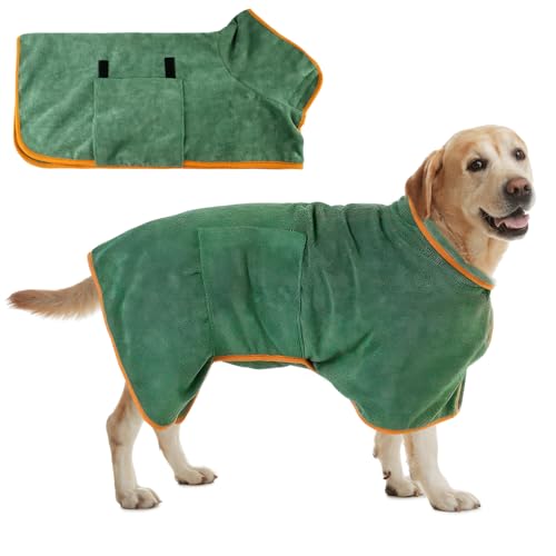 Saugfähiger Hundebademantel aus Mikrofaser für kleine, mittelgroße und große Haustiere, schnelltrocknend, Verstellbarer Hals- und Taillenbereich, für Hunde und Katzen von 13,6–23,6 kg (M) von VLYX