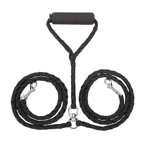 Hundeleine 1,4 m Haustier-Doppelleine, 2-Wege-Kupplungen, Hundeleinenseil, elastisch, verlängerter Haustierleinengürtel, Outdoor-Training for Zwei Doppelhundeleinen(Black) von VMDVBNA