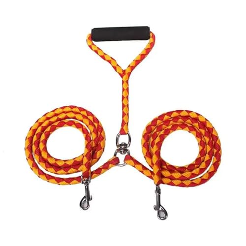 Hundeleine 1,4 m Haustier-Doppelleine, 2-Wege-Kupplungen, Hundeleinenseil, elastisch, verlängerter Haustierleinengürtel, Outdoor-Training for Zwei Doppelhundeleinen(Yellow) von VMDVBNA