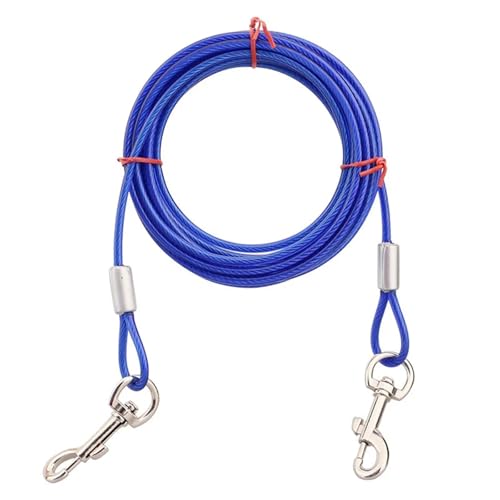 Hundeleine Doppelte Hundeleine for Gehen und Training, Eisendraht, langlebige, kausichere Leinen, Robustes Hundebindekabel for große Hunde im Freien(Blue,10 Meters) von VMDVBNA