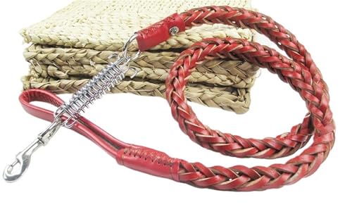 Hundeleine Hundeleine aus Leder for große Hunde. Starke geflochtene Hundeleine aus Leder mit Pufferfeder, Haustier-Zugseil for Deutschen Schäferhund(Brown) von VMDVBNA