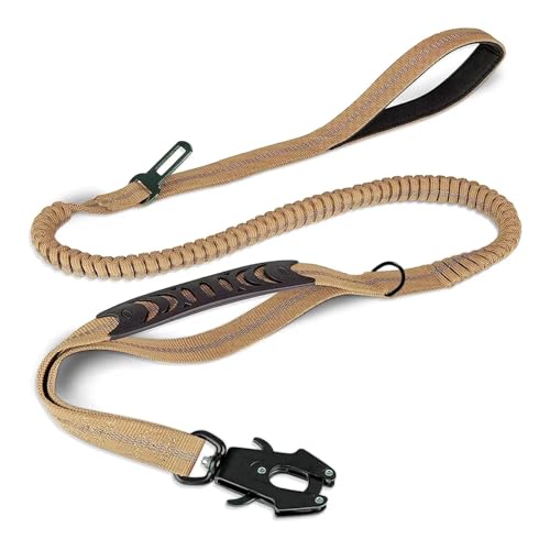 Hundeleine Reflektierende, stoßdämpfende Haustierleinen mit Auto-Sicherheitsgurt for große Hunde, robuste Bungee-Hundeleine, Keine Zug-Hundeleine(Khaki) von VMDVBNA