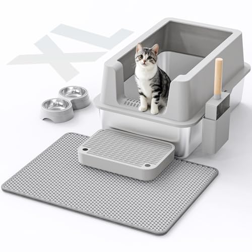 Katzentoilette aus Edelstahl - Geschlossene Katzentoilette mit Deckel XL Extra große Metall-Katzentoilette für große Katzen, hochseitige Kitty Katzentoilette Anti-Leckage, einfache Reinigung, nicht Katzentoilette aus Edelstahl - Geschlossene Katzentoilette mit Deckel XL Extra große Metall-Katzentoilette für große Katzen, hochseitige Kitty Katzentoilette Anti-Leckage, einfache Reinigung, nicht von VNAKIO