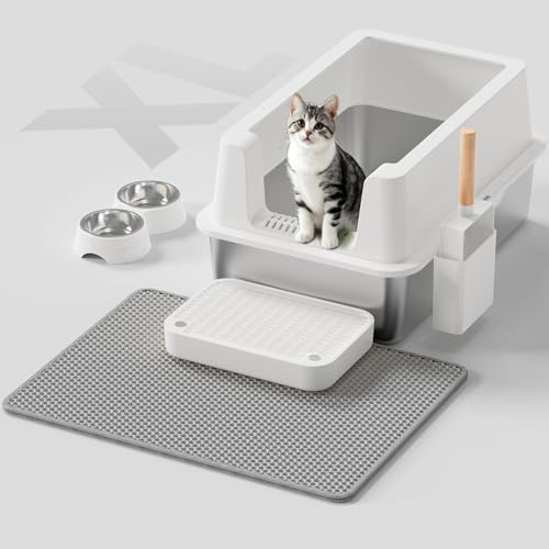 Katzentoilette aus Edelstahl – Geschlossene XL Metall Kitty Katzentoilette mit Deckel für große Katzen, hohe Seite, Anti-Auslaufen, einfache Reinigung, nicht klebrig, inklusive Katzentoilette Katzentoilette aus Edelstahl – Geschlossene XL Metall Kitty Katzentoilette mit Deckel für große Katzen, hohe Seite, Anti-Auslaufen, einfache Reinigung, nicht klebrig, inklusive Katzentoilette von VNAKIO