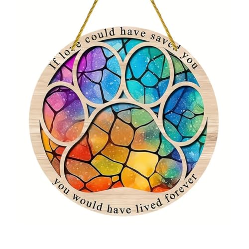 VNIDJGB Buntes Gedenkgeschenk für Hunde, Acryl, Sonnenfänger, runde Hundepfoten-Souvenir, Gedenktafel, Haustier-Beileidsgeschenk, hängendes Ornament, Trauergeschenk für Hunde, Katzen, Liebhaber von VNIDJGB