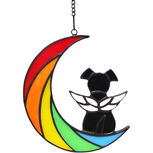 VNIDJGB Gedenkgeschenk für Hunde, Acryl, bunt, Mondwinkel, Haustier-Verlust-Geschenke, Regenbogen-Fensterdekoration, Haustier-Verlustgeschenk, Erinnerungsfenster zum Aufhängen für Haustiere von VNIDJGB
