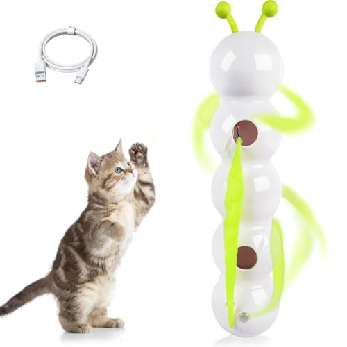 VOCEUMA Wuselwurm Katzenspielzeug, Wuselwurm Katze Lnteraktives Katzenspielzeug zur Fenster- und Wandmontage für Häufigen Gebrauch Gebaut und Langlebig (Weiß grün) von VOCEUMA