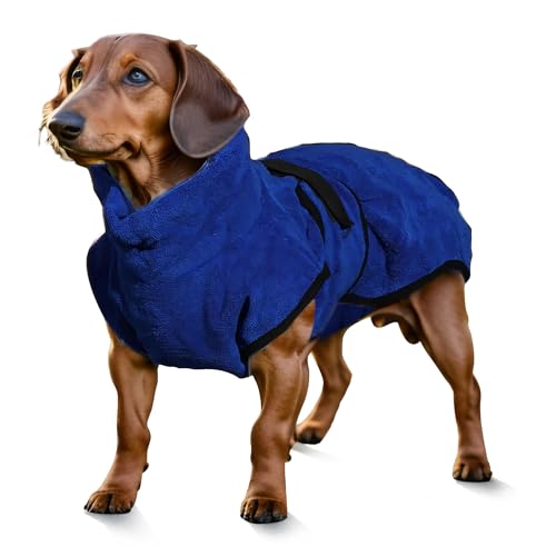 VOCOSTE Hundebademantel Handtuch, saugfähiges Haustiergewand, Hund Katze Badetuch, Blau, L von VOCOSTE