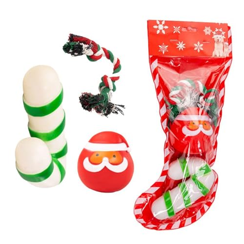 VOCUE Weihnachts-Hundespielzeug-Geschenkset zum Kauen und Spielen, weiches Spielzeug und Seilbeißwiderstand, Festival-Spielzeug für Haustiere von VOCUE