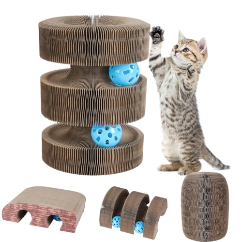 Kratzbrett Katze, Magic Organ Cat Scratching Board, Foldable Convenient Cat Scratcher, 3-in-1 katzenspielzeug, Katzenspielzeug Kurvenkratzmatte, interaktives Katzenspielzeug mit 2 Glöckchen Kratzbrett Katze, Magic Organ Cat Scratching Board, Foldable Convenient Cat Scratcher, 3-in-1 katzenspielzeug, Katzenspielzeug Kurvenkratzmatte, interaktives Katzenspielzeug mit 2 Glöckchen von VOHESEA