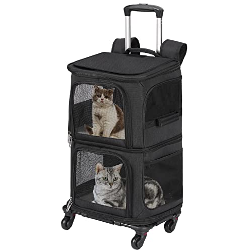 VOISTINO Doppelter Haustier-Rucksack mit Rollen für kleine Katzen und Hunde, Rolling Cat Travel Carrier, Super Ventilated Design, Ideal für Reisen/Wandern/Camping, Schwarz VOISTINO Doppelter Haustier-Rucksack mit Rollen für kleine Katzen und Hunde, Rolling Cat Travel Carrier, Super Ventilated Design, Ideal für Reisen/Wandern/Camping, Schwarz von VOISTINO