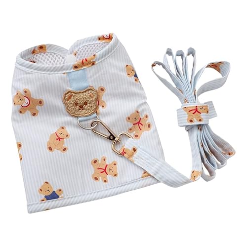 Mesh-Hundegeschirr for Mädchen und Jungen, Bärenmuster, Hundegeschirr, Weste, Welpe, Katze, Fliege, Westen, Leine-Set for kleine Hunde, die mit Haustieren spazieren gehen (Color : 6, Size : XXL) von VOODUE