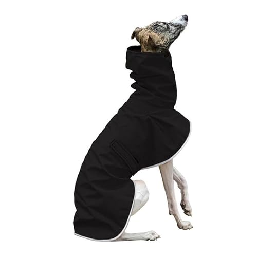 VOODUE Warme Hundejacke, wasserdicht, Whippet-Mantel, Winter, verstellbar, Windhund-Kleidung, warme Winter-Fleece-Kleidung, italienische Windhund-Kleidung (Color : Schwarz, Size : L) von VOODUE