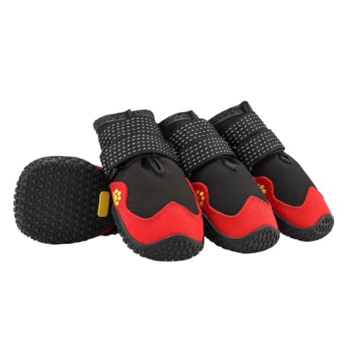 VOODUE hundestiefel Rugged Anti-Slip Dog Shoes Waterproof Reflective Pet Booties Outdoor Durable Puppy Boots for Small Medium Large Dogs (Color : Black red, Size : S) von VOODUE