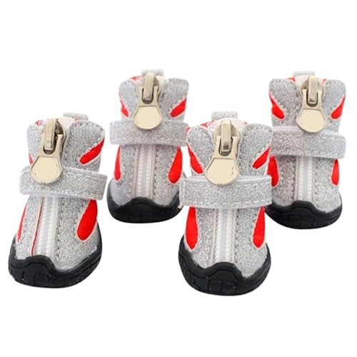 VOODUE hundestiefel Winter-Hundeschneestiefel Haustier-Hundeschuhe mit Reißverschluss wasserdichte rutschfeste Schneeschuhe for kleine mittelgroße Hunde (Color : R, Size : XS) von VOODUE