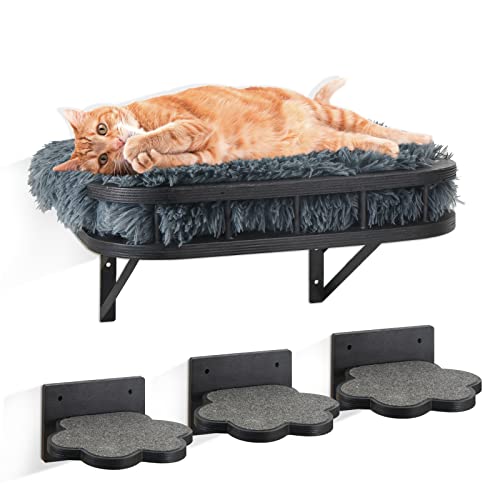 Katzenhängematte Katzenwandmöbel mit Kühlmatte und Plüschkissen und 3 Wandstufen, Wandmontierte Katzenregale und Sitzstangen, Katzenkletterregal Katzenkratzbaum zum Schlafen, Spielen, Geschenk für Katzenhängematte Katzenwandmöbel mit Kühlmatte und Plüschkissen und 3 Wandstufen, Wandmontierte Katzenregale und Sitzstangen, Katzenkletterregal Katzenkratzbaum zum Schlafen, Spielen, Geschenk für von VOOTTOU