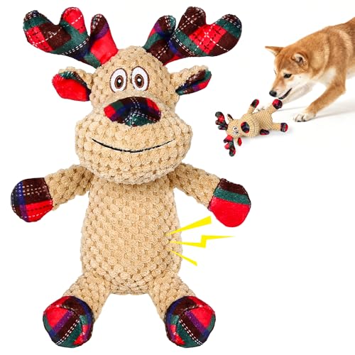 VORZOKISPL Quietschendes Weihnachtsrentier Hundespielzeug - Interaktives & Tauziehen Plüsch für alle Rassen, langlebiger Kau- & Apportierspaß von VORZOKISPL
