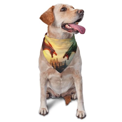 Hundehalstuch, Dreiecks-Lätzchen, Motiv: Roter und grüner Himmel, Motiv: Drache, Hundetaschentuch, niedliches Hundezubehör, Hundehalstücher Hundehalstuch, Dreiecks-Lätzchen, Motiv: Roter und grüner Himmel, Motiv: Drache, Hundetaschentuch, niedliches Hundezubehör, Hundehalstücher von VOSERY