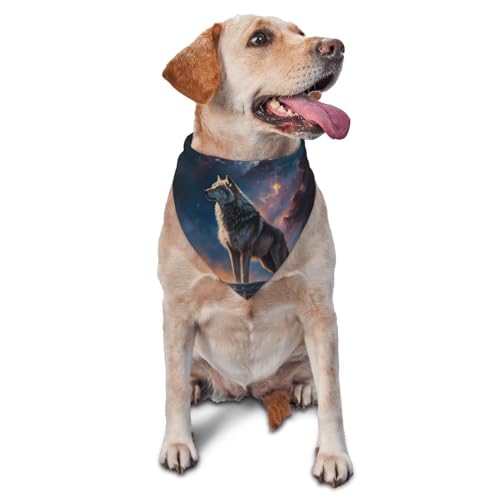 Hundehalstuch, Motiv: Nachthimmel, Wolf, Dreieckslätzchen, Hundetaschentuch, niedliches Hundezubehör, Hundehalstücher von VOSERY