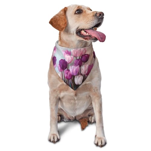 Hundehalstuch, lila und rosa Tulpenstrauß, Dreieck-Lätzchen, Hundetaschentuch, niedliches Hundezubehör, Hundehalstücher von VOSERY