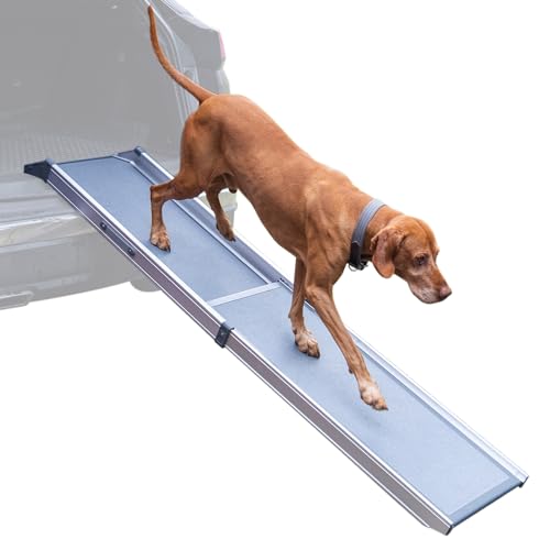 VOSS.PET Ausziehbare Hunderampe, Gelenkschonende Kofferraumrampe, Hundeautorampe, Auto Einstiegshilfe für Hunde aus Aluminium, 100 – 180cm, bis 120kg von VOSS.PET