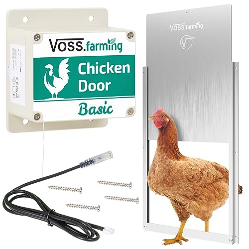 VOSS.farming "Chicken-Door Basic Set, automatische Hühnerklappe mit Schiebetür, Alu 300x400mm, Hühnertür für Geflügelstall, Türöffnung mit Stopp-Funktion von VOSS.farming
