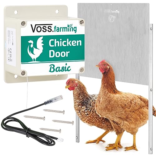 VOSS.farming "Chicken-Door Basic Set, automatische Hühnerklappe mit Schiebetür, Alu 430x400mm, Hühnertür für Geflügelstall, Türöffnung mit Stopp-Funktion von VOSS.farming