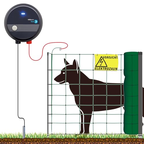 VOSS.farming Hundezaun 50m Elektro-Zaun für große Hunde + 230V Weidezaungerät fenci M05 Weidezaun Komplettset, Hunde-Netz Auslauf Gehege Elektro-Netz Grün von VOSS.farming