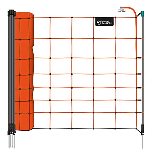 VOSS.farming Premium Schafnetz farmNET 50m 90cm Orange 1 Spitze 14 Pfähle Schafzaun Elektronetz von VOSS.farming