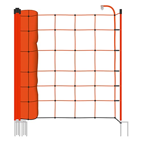 VOSS.farming Schafnetz Elektronetz 50m 2 Spitzen 90cm 13 Pfähle Orange Schafzaun Elektrozaun Weidezaun von VOSS.farming