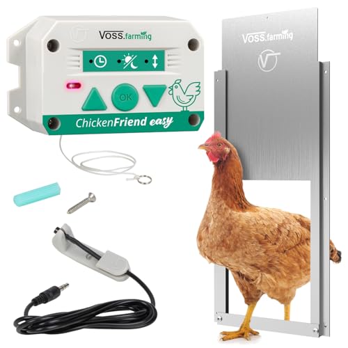 VOSS.farming Set ChickenFriend Easy automatische Hühnertür mit Hühnerklappe 220 x 330mm, Türöffner für Hühnerstall von VOSS.farming