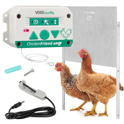 VOSS.farming Set ChickenFriend Easy automatische Hühnertür mit Hühnerklappe 430 x 400mm, Türöffner für Hühnerstall von VOSS.farming