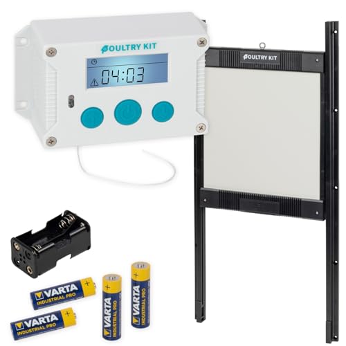 VOSS.farming Set Poultry Kit automatische Hühnertür + Aluminium Hühnerklappe 250 x 320mm, Türöffnung für Hühnerklappe, Hühnerstall, Lichtsensor, Zeitschaltung, Manuell inkl. Zubehör von VOSS.farming