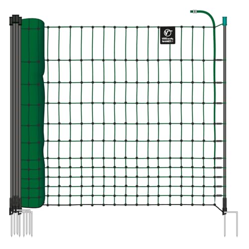 VOSS.farming farmNET-75 Hühnerzaun 25m, Geflügelnetz, 112cm, 9 Pfähle, 2 Spitzen, grün, ohne Strom, Hühnernetz, Hundenetz, Katzennetz von VOSS.farming