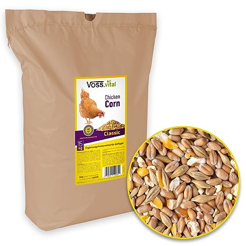 VOSS.vital 15kg Chickencorn Hühnerfutter, grob geschrotet, Hühnerschrot, Hühnerkorn, Körnerfutter für Hühner, Legehennenfutter mit Muschelkalk, Ergänzungsfutter von VOSS.vital