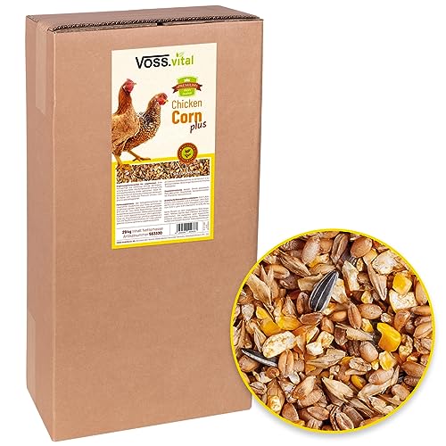 VOSS.vital 29kg Chickencorn Plus Hühnerfutter, grob geschrotet, Hühnerschrot, Hühnerkorn, Körnerfutter, Legehennenfutter mit Muschelkalk, Sonnenblumenkerne, Rapsöl, Ergänzungsfutter von VOSS.vital