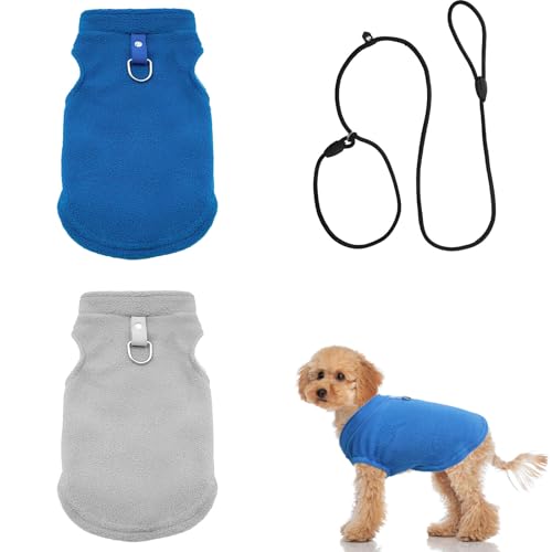 VOSSOT Hundepullover für Kleine Hunde - 2 Packungen Warmer Wintermantel Mit Hundeleine, Bauchschutz, Fleece und D-Ringen - Winterjacke (L) von VOSSOT