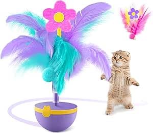 VOSSOT Interaktives Katzenspielzeug, Katzenspielzeug mit Federn, Tumbler Design, Quietschespielzeug für Tiger, austauschbar(lila) von VOSSOT