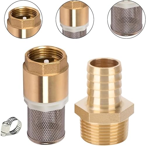 VOSSOT Rückschlagventil 3/4 Zoll Set – 3/4 Zoll Schlauchanschluss 16mm + Dichtung – Saugfilter Ventil mit 304 Edelstahl Filter & Teflonband,Schlauchverbinder 3/4 Zoll für Gartenpumpe, Wasserleitung von VOSSOT