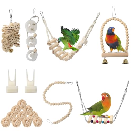 18 Stück Vogelspielzeug Für Vögel, Vogel-Papageien-Spielzeug, Vogelspielzeug für Papageien, Papageienspielzeug, Leiter, Kauspielzeug, Hängematte für Sittiche, Geeignet für alle Arten von Kleinvögeln 18 Stück Vogelspielzeug Für Vögel, Vogel-Papageien-Spielzeug, Vogelspielzeug für Papageien, Papageienspielzeug, Leiter, Kauspielzeug, Hängematte für Sittiche, Geeignet für alle Arten von Kleinvögeln von VOSSOT